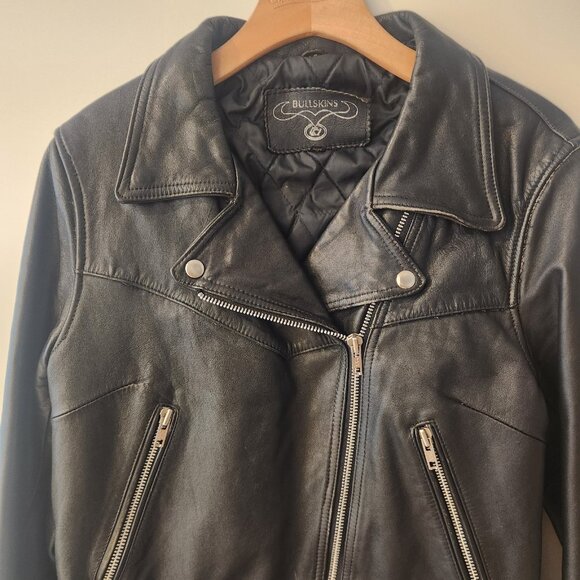 Vintage Bullskins Black Leather Jacket Biker Rocker Motorcycle Moto Womens 14 - Picture 3 of 16